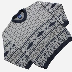 Mens Vintage 90s Skater Streetwear Geometric Pattern Grandpacore Knit Sweater